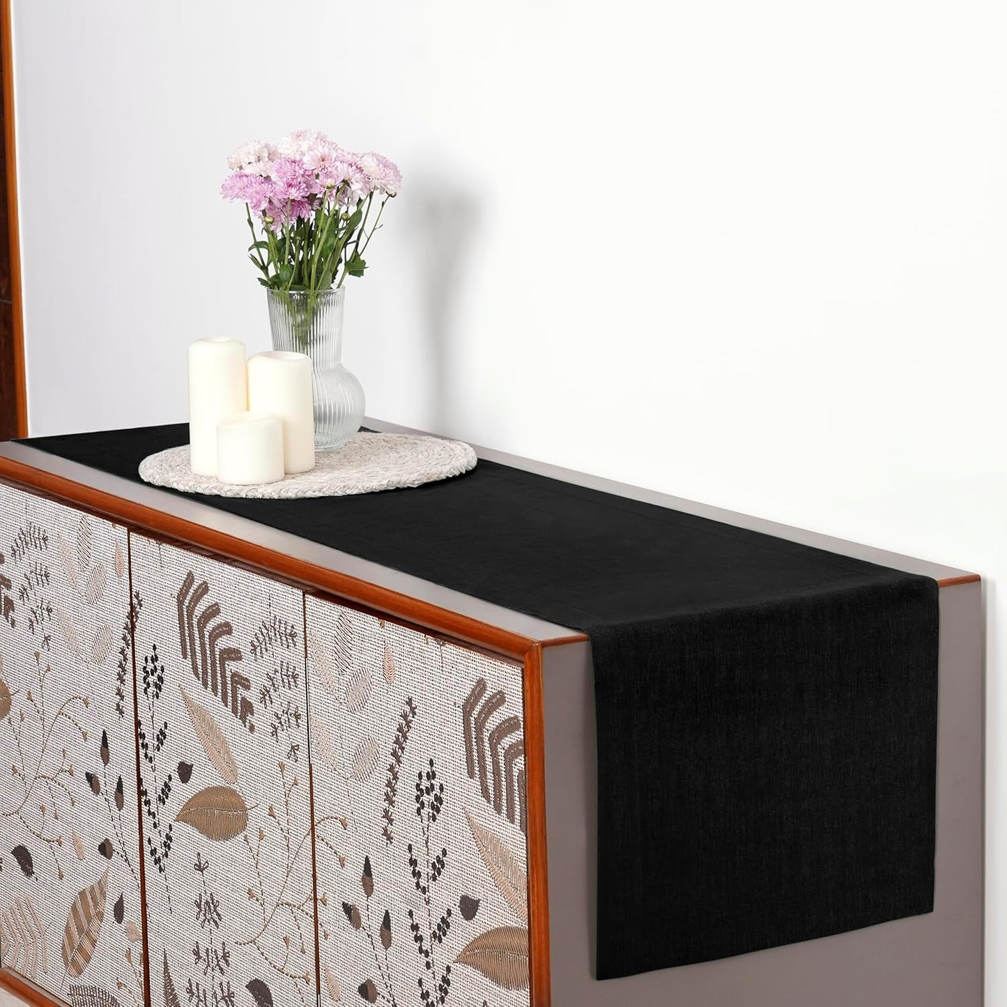 D'Moksha Homes Linen Black Table Runner 84 Inches Long - 100% Pure Linen 14 x 84 Inch Table Runner for Dining, Fall, Autumn and Halloween - Machine Washable
