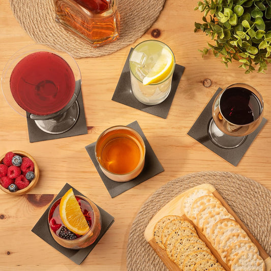 AH AMERICAN HOMESTEAD Paper Cocktail Napkins - Linen-Like Disposable Beverage Bar Napkins 4.75" x 4.75" - Bulk Square Napkins - Ideal for Party or Wedding (Dark Brown -100 Count)
