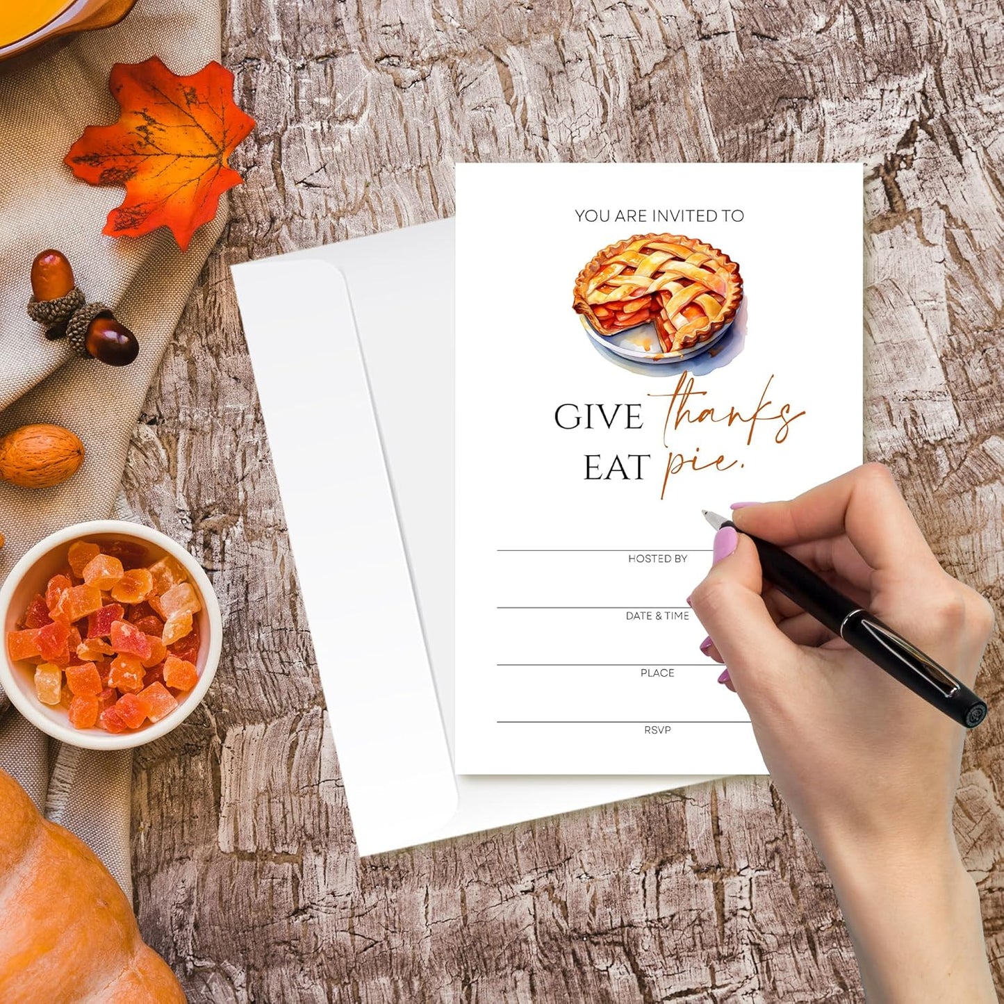 Thanksgiving Invitations - Eat Pie Design Card with Envelopes And RSVP Cards - You're Invited 20Pcs Fill In Friendsgiving Invitations Cards For Family & Friends(4 x 6 Inch) (032)