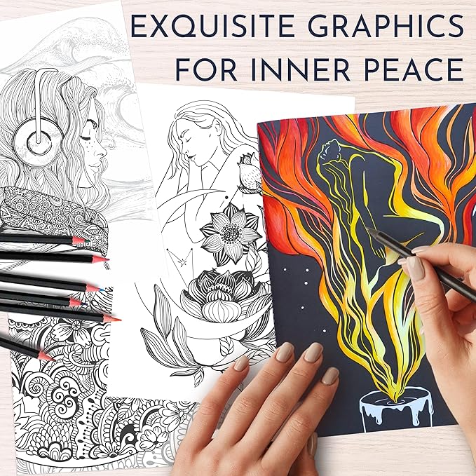RYVE Adult Coloring Book for Women with Stress Relief & Relaxation Exercises - Mindfulness Coloring Book for Adults Relaxation, Unique Depression, Anxiety & Stress Relief Gifts for Women