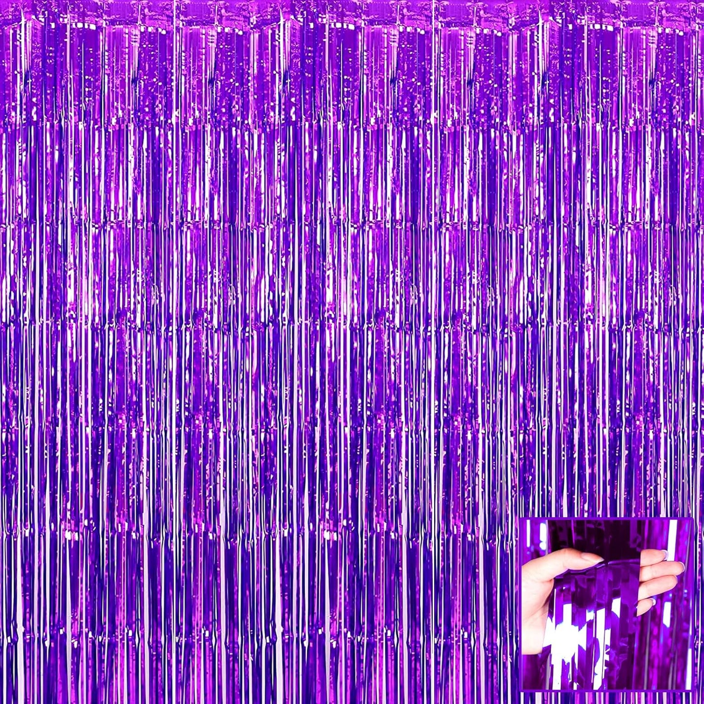 4 Pack Purple Foil Fringe Curtain Backdrop, 3.28Ft x 6.56Ft Metallic Tinsel Streamers Curtains for Party, Photo Booth Props, Birthday, 2022 Graduation Decoration Supplies