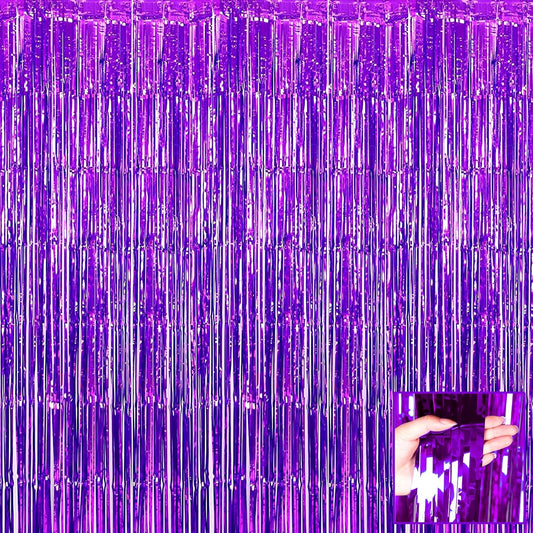 4 Pack Purple Foil Fringe Curtain Backdrop, 3.28Ft x 6.56Ft Metallic Tinsel Streamers Curtains for Party, Photo Booth Props, Birthday, 2022 Graduation Decoration Supplies