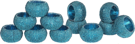 Teal Napkin Ring, Napkin Rings Set of 12, Beaded Napkin Holders, Fall Napkin Rings Bulk for Christmas Party Decoration, Dinning Table, Everyday, Family Gatherings - Set Your Table with Style - Teal