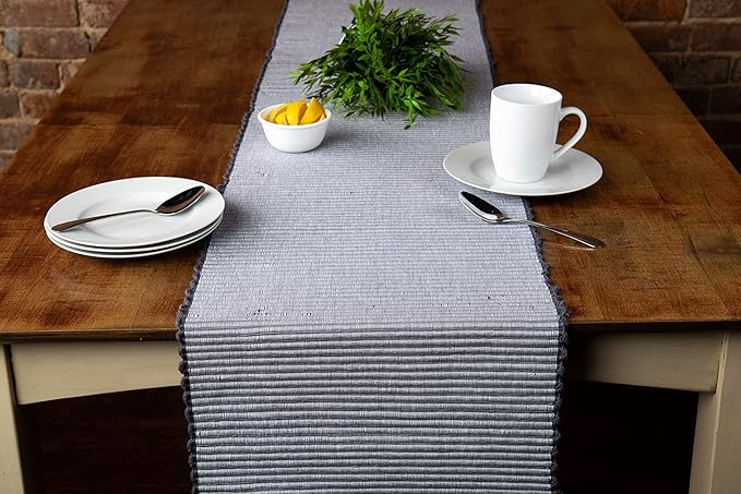 Sticky Toffee Cotton Table Runner, 14 x 72 Inch, Gray Woven Ribbed Farmhouse Boho Table Décor for Kitchen or Dining, Oeko-Tex Certified