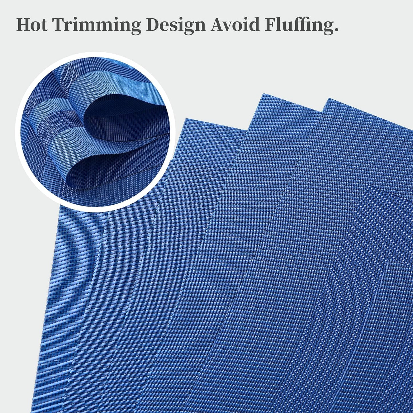 Leetaltree Blue Frame Placemats Set of 8 - Heat Resistant Non-Slip Place mats for Dining Table, Washable Durable PVC Vinyl Woven Table Mats（Blue Frame, 8）