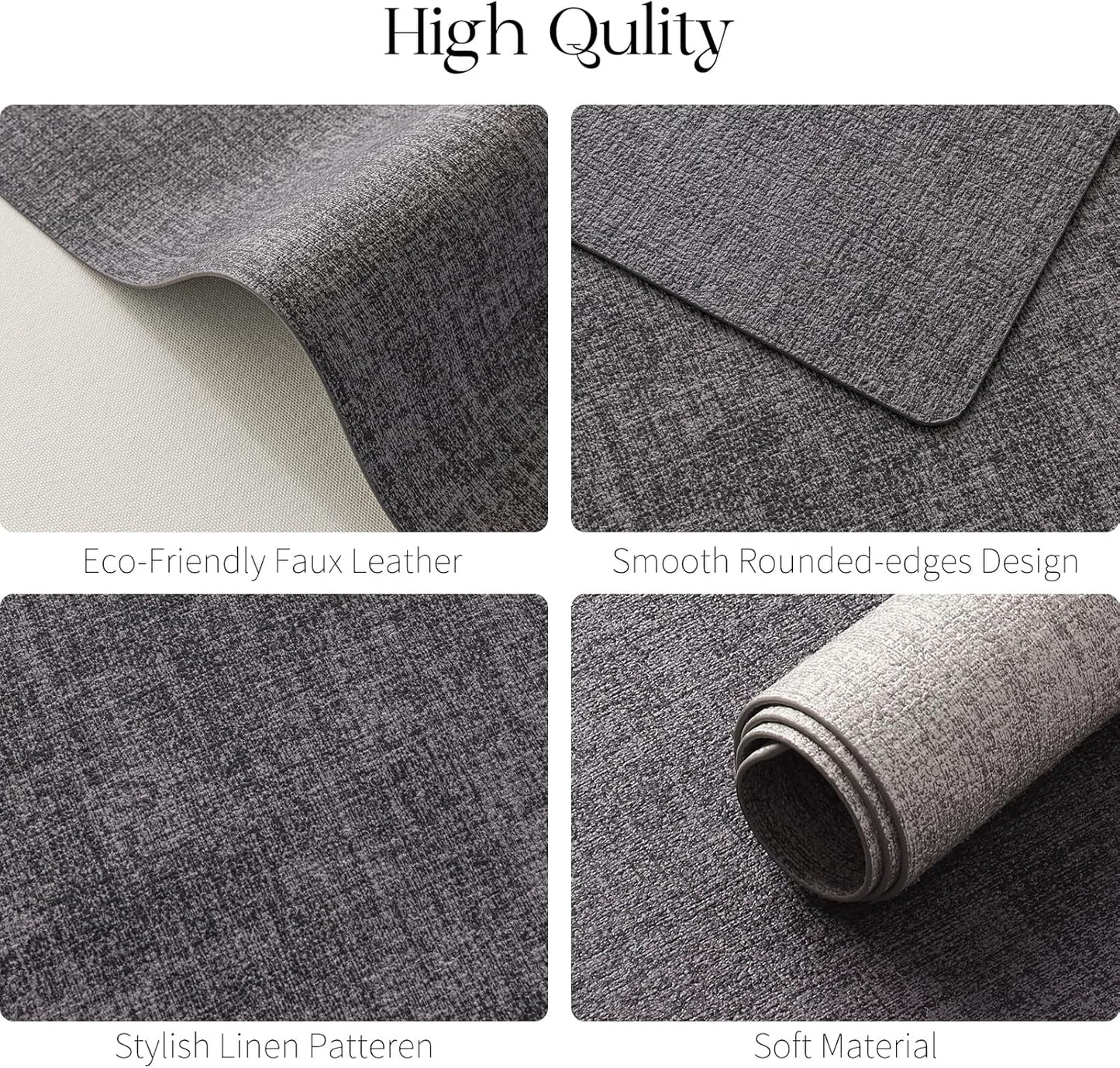 MOSAYT Placemats Set of 8, Heat Resistant Vinyl Place Mats with Coasters, Wipeable Washable Waterproof Oil Proof Faux Leather Table Mats for Kitchen Dining Party Outdoor, 12" x 18", Dark Light Grey