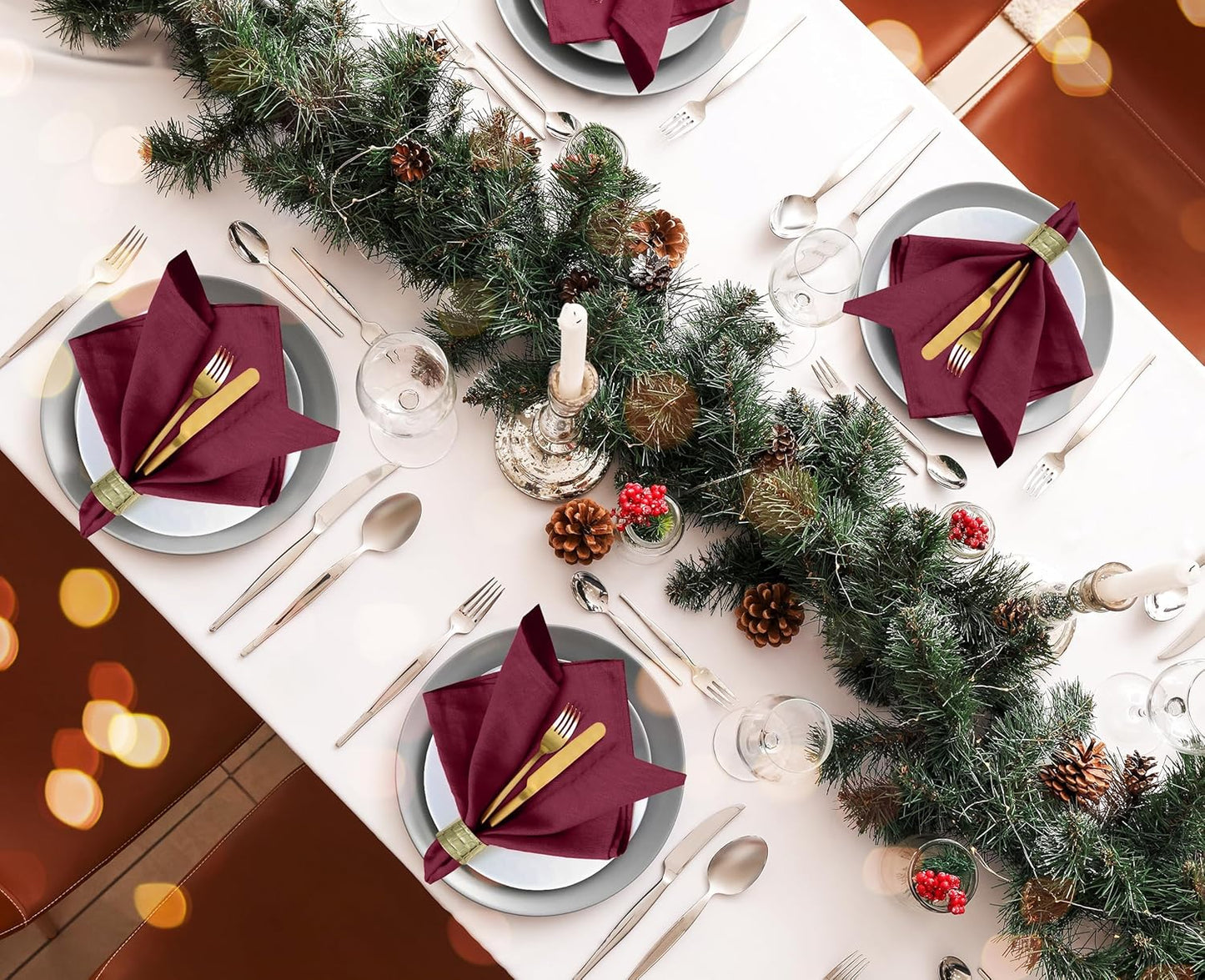 Ruvanti Cloth Napkins Set of 6, 18x18 Inches Napkins Cloth Washable, Soft, Durable, Absorbent, Cotton Blend. Table Dinner Napkins Cloth for Hotel, Weddings, Dinner, Christmas Parties - Burgundy