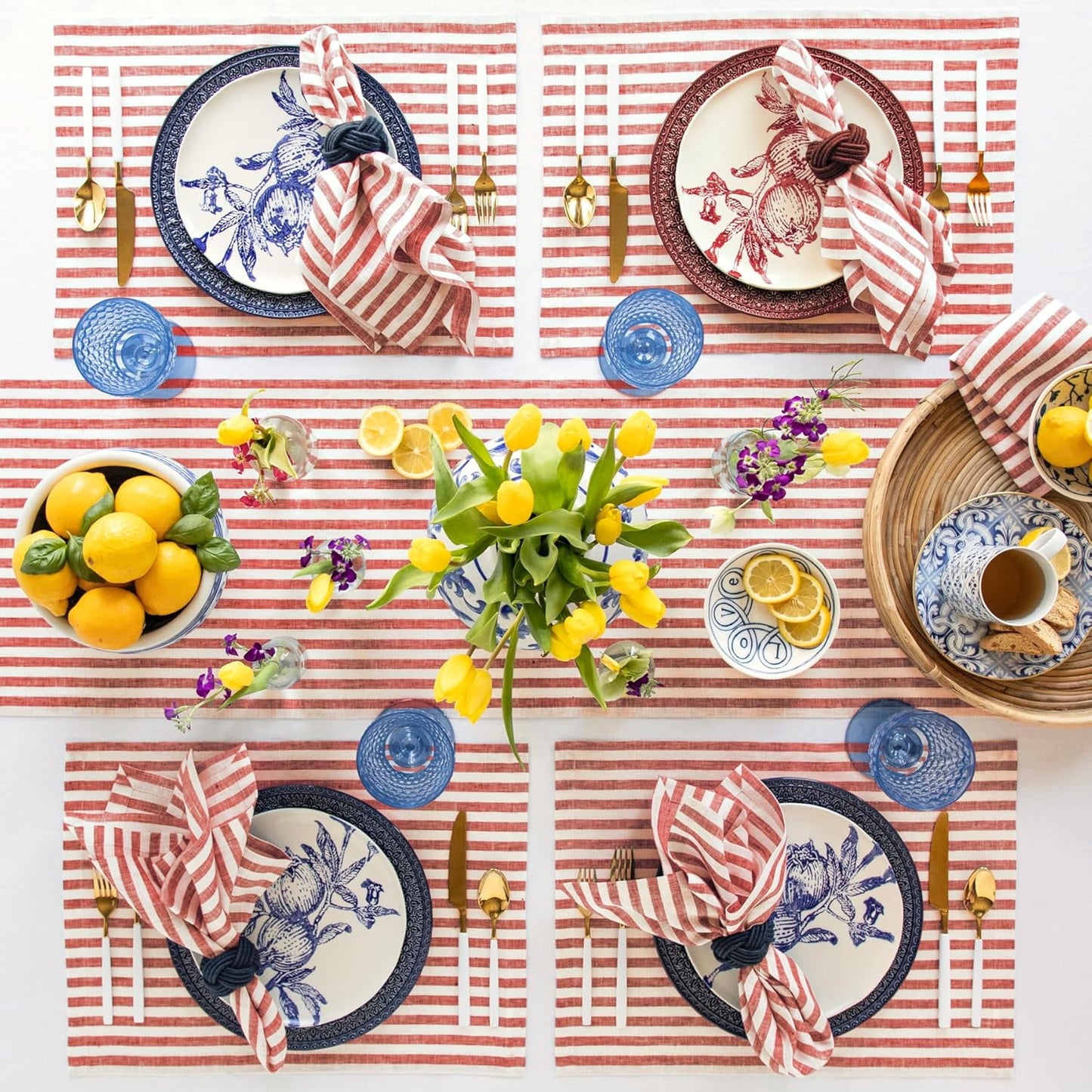 Solino Home Striped Linen Table Runner 90 Inches Long - Amalfi Stripe 100% Pure Linen Red and White Dining Table Runner 14 x 90 Inch for Christmas