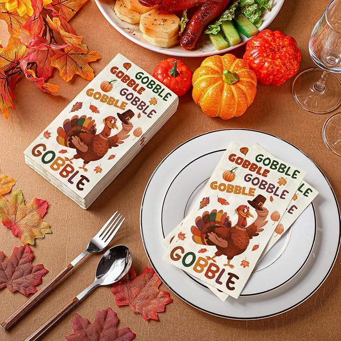 Karenhi 200 Pcs Gobble Thanksgiving Guest Napkins Gobble Disposable Hand Towel for Bathroom 2 Ply Turkey Rustic Farmhouse Napkin Decorative Napkin Bathroom Paper Hand Towels for Autumn Harvest