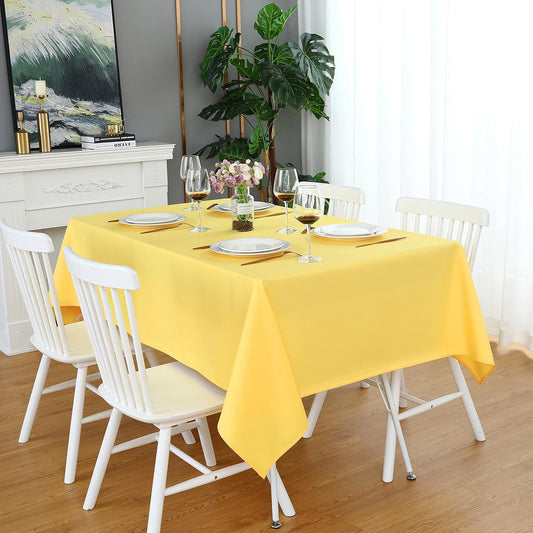 FOLINS&HOME Yellow Rectangle Tablecloth - 90 x 132 Wrinkle Free Waterproof Polyester Table Cloths, Spillproof Heavy Duty Washable Table Cover for Party, Banquet, Wedding, Indoor - Rectangular/Oblong