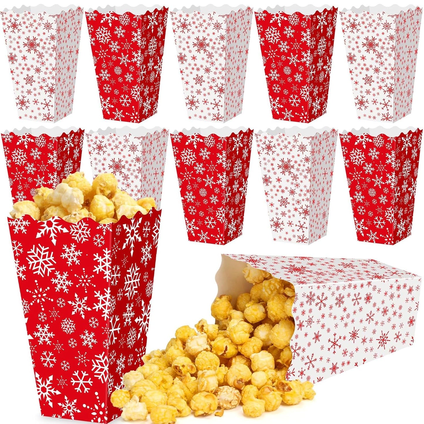 Tenceur 48 Pcs Christmas Snowflake Boxes Red Gingerbread Snowflake Boxes Christmas Paper Snow House Buckets Snack Containers Holiday Case for Xmas Party Gingerbread House Party Favors Supplies