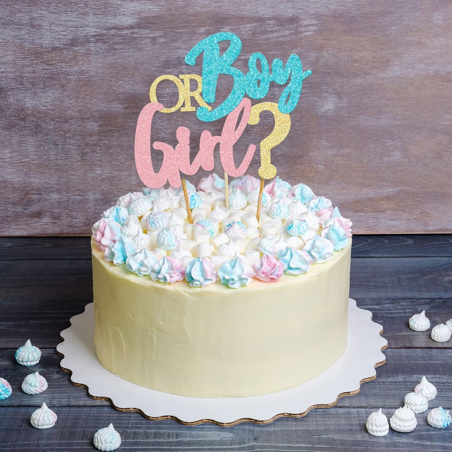 1Pc Boy or Girl Cake Topper Glitter Pink or Blue Cake Pick Gender Reveal Cake Decorations for Baby Shower Gender Reveal Theme Kids Boys Girls Birthday Party Decoration Supplies
