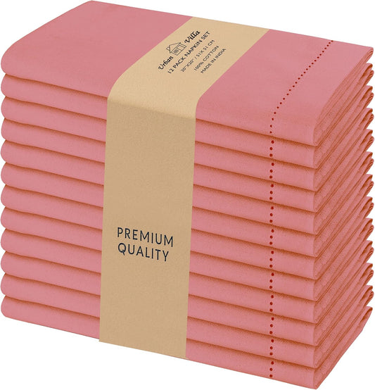 Urban Villa Fall Cloth Napkins Hemstitch Rust Color Dinner Napkins (Set of 12) 20"x20"100% Cotton Absorbent Washable Reusable Cloth Napkins Ideal for Thanksgiving Everyday Use Wedding Parties Napkins