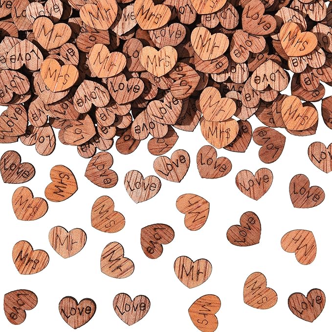 Blulu 1000 Pcs Small Wooden Heart Confetti for Craft Rustic Wedding Table Love Heart Centerpieces Decorations Mr Mrs Love Cake Decoration Gift for DIY Wedding Party Table Cake(Cute Style)