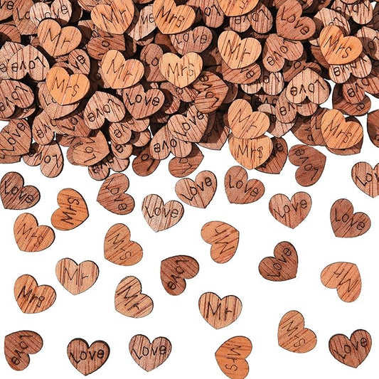 Blulu 1000 Pcs Small Wooden Heart Confetti for Craft Rustic Wedding Table Love Heart Centerpieces Decorations Mr Mrs Love Cake Decoration Gift for DIY Wedding Party Table Cake(Cute Style)