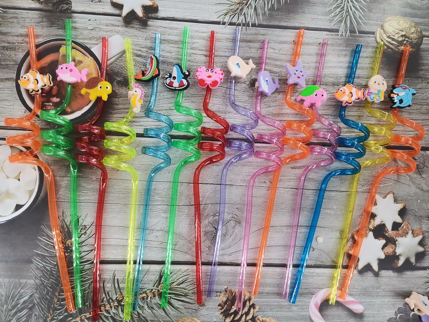 24 Bulk Ocean Aniamls Reusable Plastic Straws, Drink Straws Birthday Summer Activity.Hoilday Student Show Party Supply Favors
