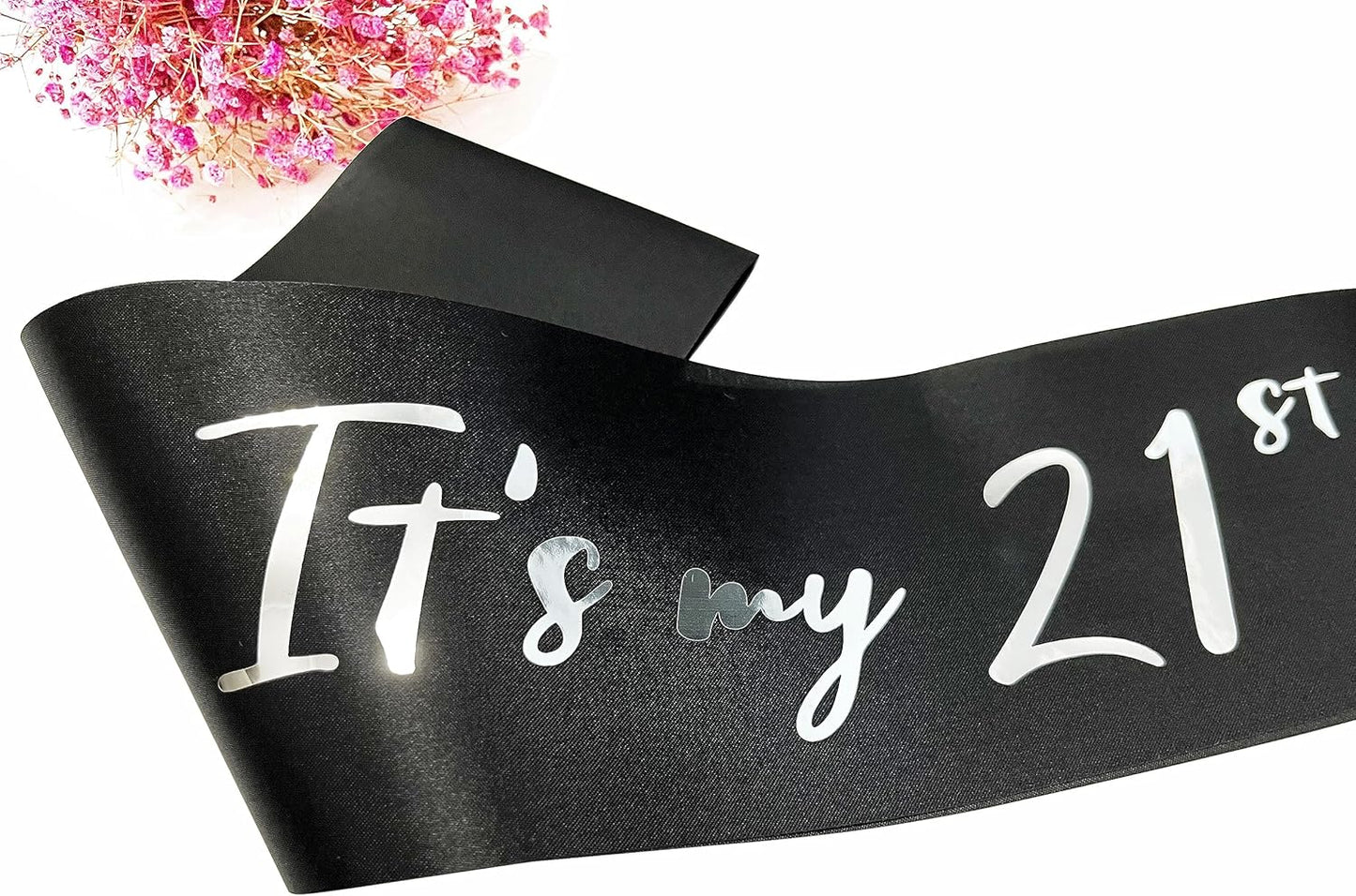 21st Birthday Sash, Black Satin Soft Sashes with Silver Foil Letter, Birthday Decorations for Girls or Boys, Happy 21st Birthday Party Favor Supplies,Black Silver