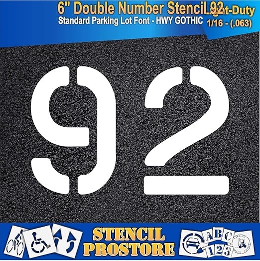 Pavement, Curb, and WheelStop Stencils - 6 inch Double Number Stencil - (92) - 6" x 9" x 1/16" (63 mil) - Light-Duty