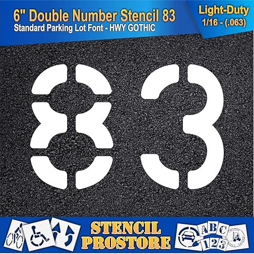 Pavement, Curb, and WheelStop Stencils - 6 inch Double Number Stencil - (83) - 6" x 9" x 1/16" (63 mil) - Light-Duty