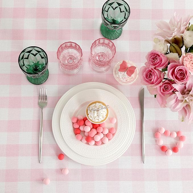 Rectangle Table Cloth for Spring, Summer, Valentine's Day, Easter, Christmas Tablecloth-Farmhouse Gingham Cotton Tablecloths (55" x 70",Pink)