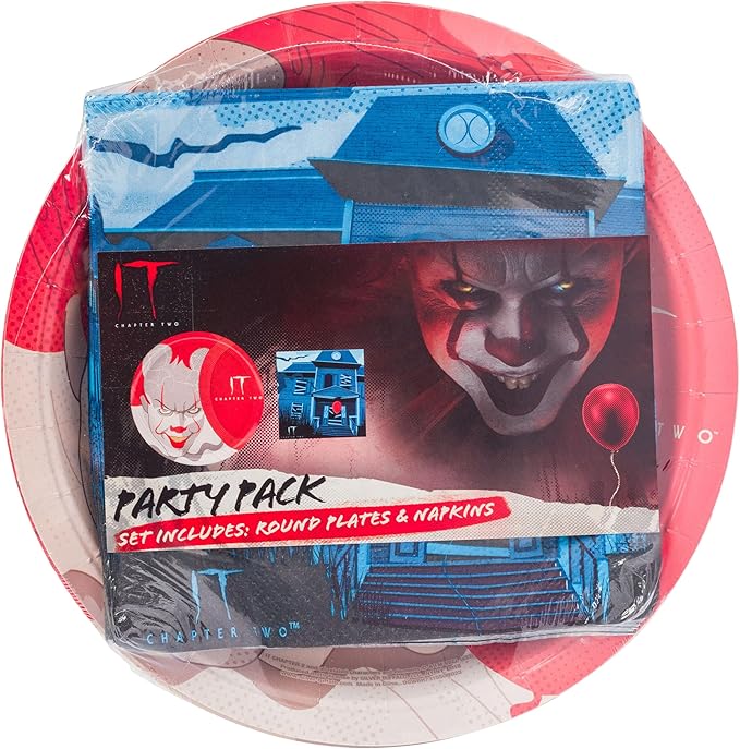Silver Buffalo IT Chapter 2 Pennywise the Clown 32 Pack Partyware Disposable Paper Plates and Napkins