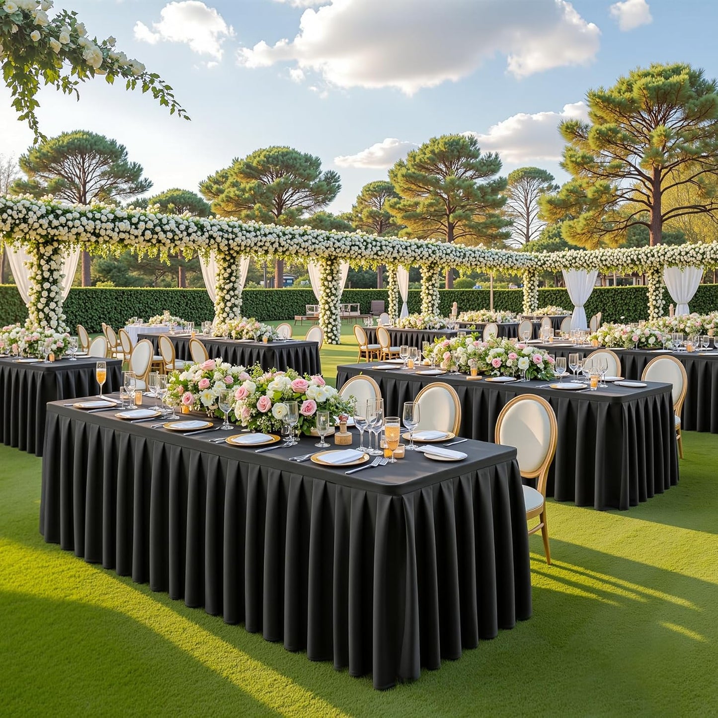 HB HBB MAGIC 1 Pack Black Tablecloths for 6 Foot Rectangle Tables, Elegant Pleated Table Skirt – Wrinkle Free Stretch Fitted Table Cover for Weddings, Banquets, Birthday Parties & Events