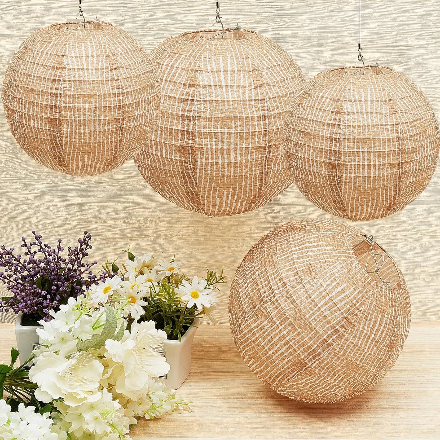Hortsun 12 Pcs Print Burlap Paper Lanterns Round Chinese Paper Lanterns Decorative Farmhouse Classroom Decor Home Sweet Classroom Birthday Party Ceremonial Event (8/10 Inch)