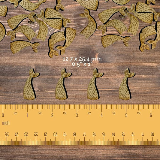 Confetti - Engraved Wood - Rustic Wooden Wedding Decor Party Table Scatter Decorations (Mermaid Tail)