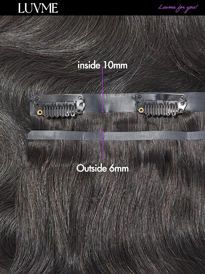 LUVME Body Wave Seamless Clip in Hair Extensions 2 Pack 220g, 14 Inch Natural Black, 100% Real Remy Human Hair, Soft Full Volume, Easy Clip Ins for Daily Wear, Work, Parties & Weddings