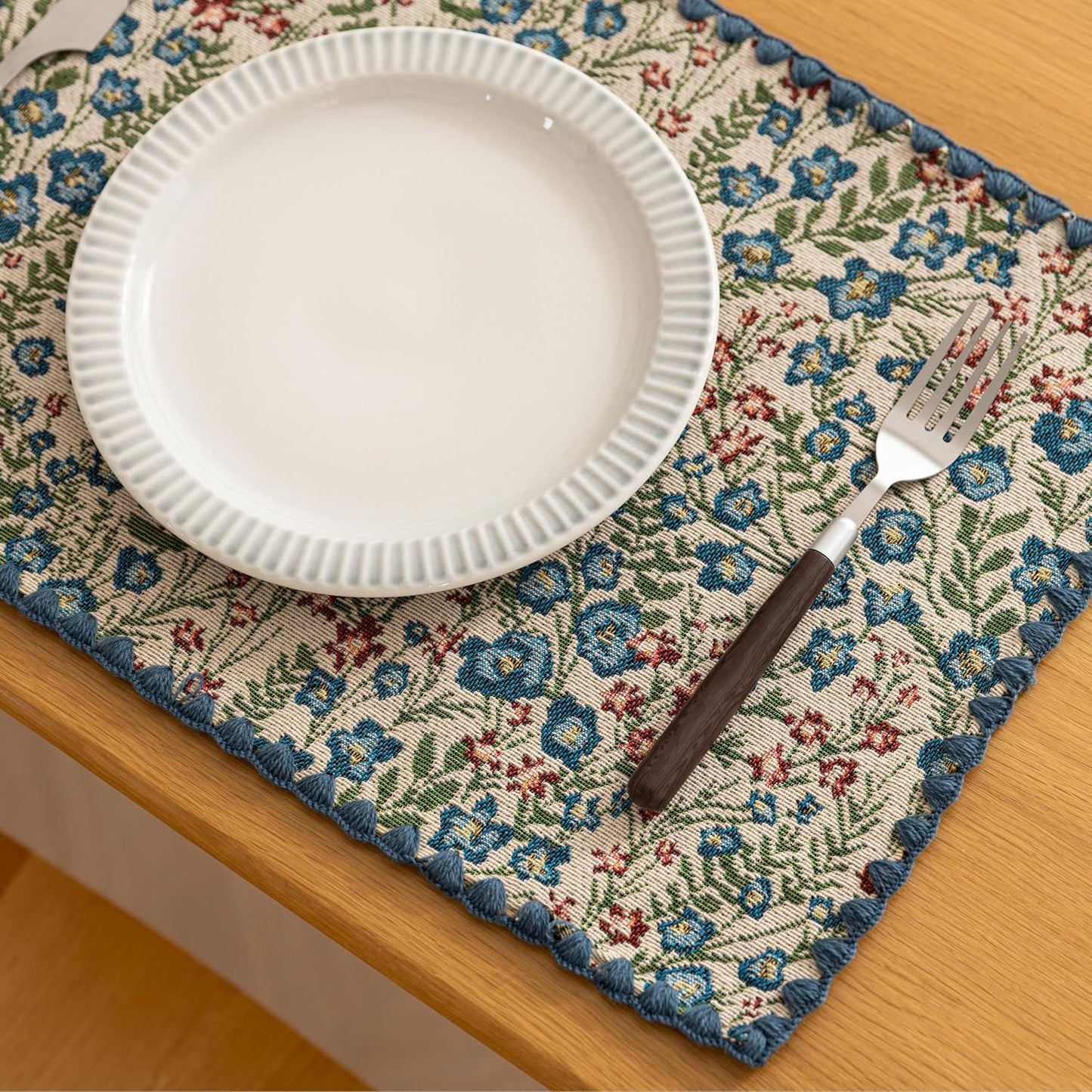 Boho Embroidery Table Runner Accessories Set of 6 Flower Fall Kitchen Dining Table Decoration for Home Party Decor 13x18inch