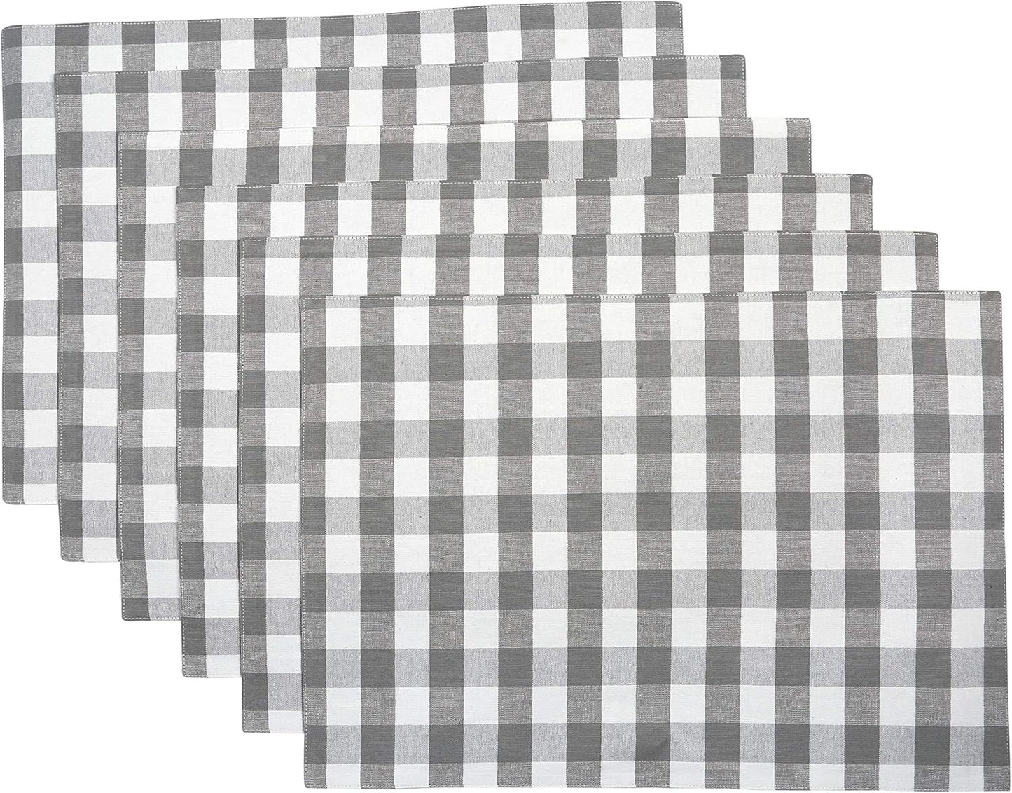 Urban VillaPlacemats for Dining Table 100% Cotton Placemats 14''x20'' Over Sized Tablemats Set of 6 Placemats Grey/White Buffalo Check Tablemats for Family Dinners Wedding PartiesPlacemats