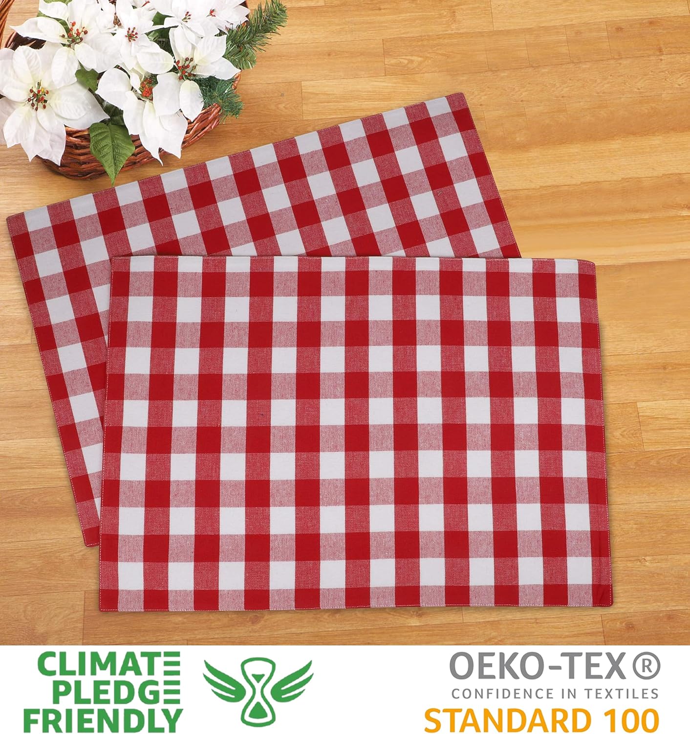 Urban VillaPlacemats for Dining Table 100% Cotton Placemats 14''x20'' Over Sized Tablemats Set of 6Placemats Red/White Buffalo Check Tablemats for Family Dinners Wedding PartiesPlacemats