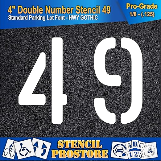 Pavement, Curb, and WheelStop Stencils - 4 inch Double Number Stencil - (49) - 4" x 5.5" x 1/8" (128 mil) - Pro-Grade