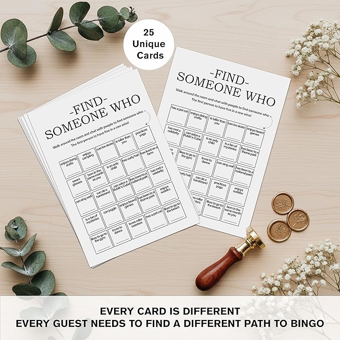 Sahjzk Find Someone Who Bingo Cards, 25 Unique Sheets, Team Building Games for Work, Icebreaker Fun, Engaging Office Games, Team Building Activity for Employees and Groups