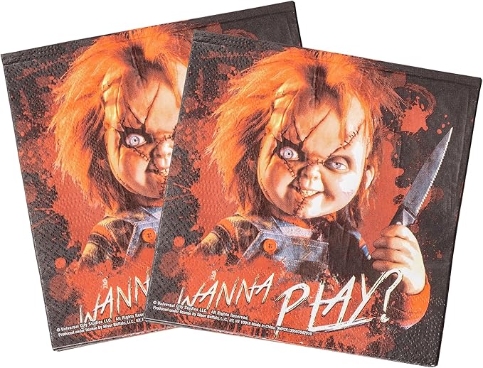 Silver Buffalo Chucky Wanna Play 60 Pack Partyware Disposable Paper Plates, Napkins, and Cups
