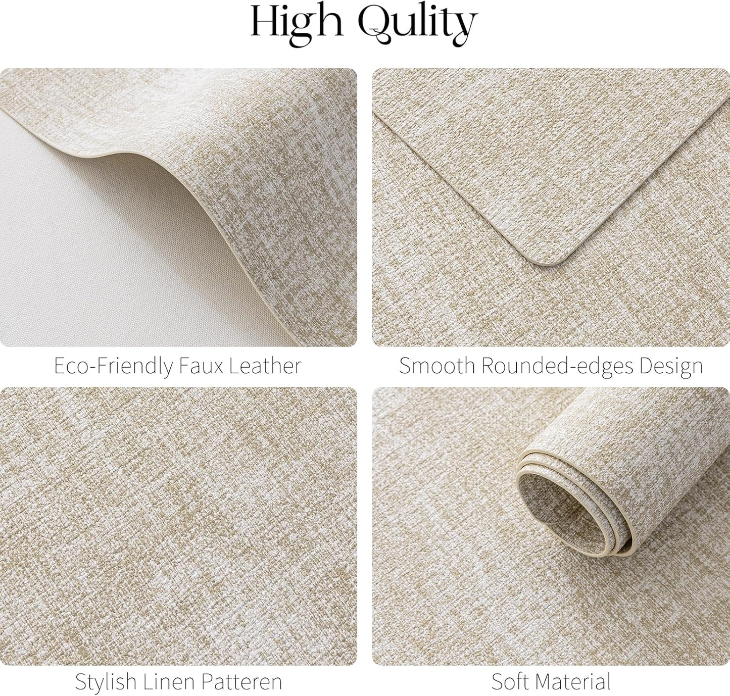 MOSAYT Placemats Set of 8, Heat Resistant Vinyl Place Mats with Coasters, Wipeable Washable 100% Waterproof Oil Proof Faux Leather Table Mats for Kitchen Dining Party Indoor Outdoor, 12" x 18", Beige
