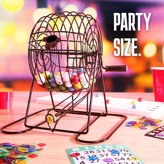 Royal Bingo Supplies Jumbo 12" Tall Bingo Game Set for Adults, Seniors, Family & Kids - 100 Cards 500 Chips 75 Balls, XL Roller Cage & Board