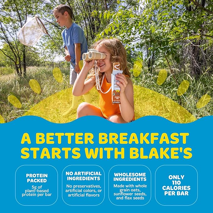 Blake's Breakfast Bars with Protein — Chocolate Chip (30 Count), 5g Clean Plant-Based Protein, Gluten Free, Nut Free, Dairy Free & Vegan, Healthy Snacks for Kids or Adults, School Safe