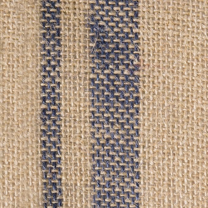 DII Jute Burlap Collection Kitchen Tabletop, Table Runner, 14x108, Double Border Blue