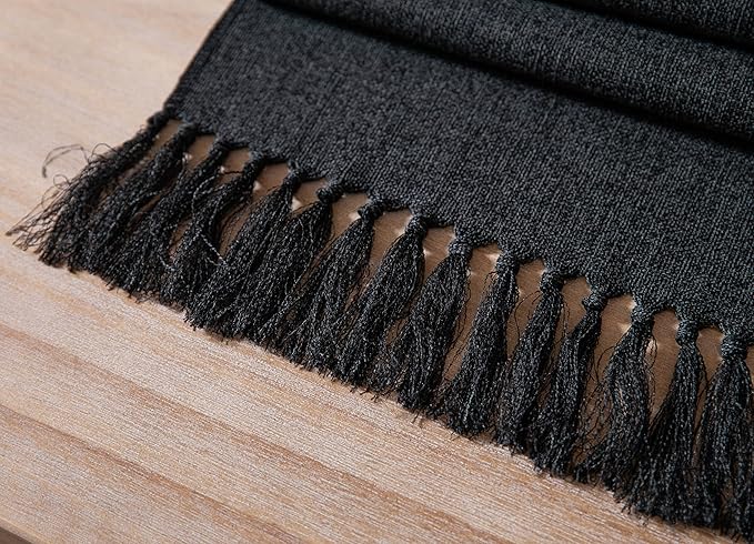 ZeeMart Black Table Runners 60 Inches Long, Burlap Linen Style Rustic Farmhouse Table Runner, Boho Woven Dining Table Runner, 13x60 Inches, Black