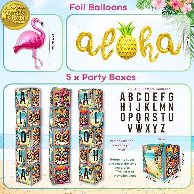 180 pc Premium Luau Party Decorations Set – Hawaiian Birthday Party Decor with Balloons, Backdrop, Table Skirt, Toppers & More – Tropical Aloha Themed Supplies for Indoor & Outdoor Celebrations