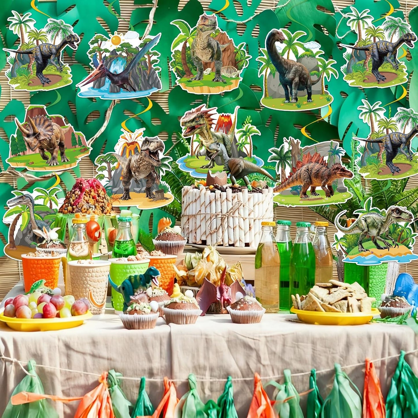 40Pcs Dinosaur Hanging Swirl Decorations, Cute Dinosaur Birthday Party Ceiling Hanging Swirls Dino Foil Swirls Streamers for Dino Themed Birthday Baby Shower Party Decor Supplies