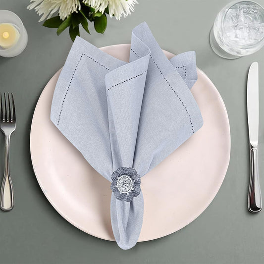 Ruvanti Premium Linen Napkins Set of 6-20x20 Inch, Classic Hemstitch, Mitered Corner Cloth Napkins - Soft, Elegant Dinner Napkins Cloth Washable for Weddings, Parties, Everyday Use - Arctic Ice