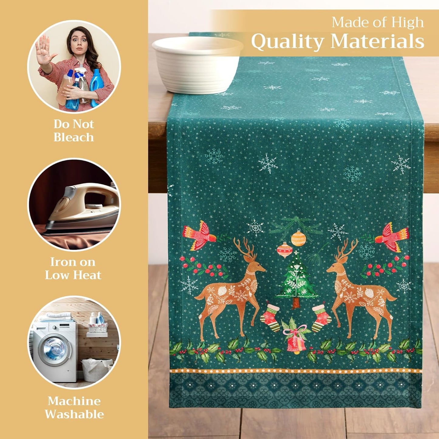 Maison d' Hermine Table Runner 100% Cotton Double Layer Table Runners 72 inches Long for Thanksgiving Christmas Decorations Home Kitchen Dining Party Wedding (Hygge Christmas, 14.5" x 72")
