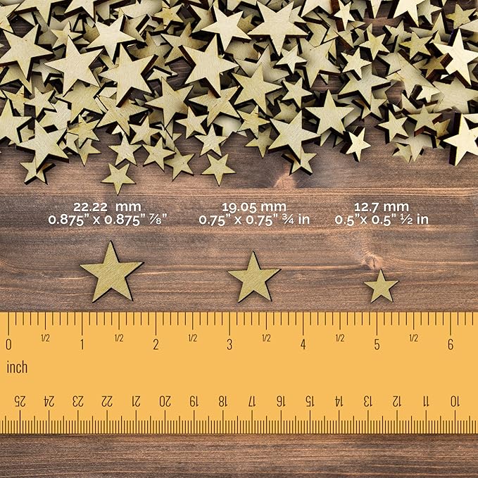 Confetti - Engraved Wood - Rustic Wooden Wedding Decor Party Table Scatter Decorations (Stars)