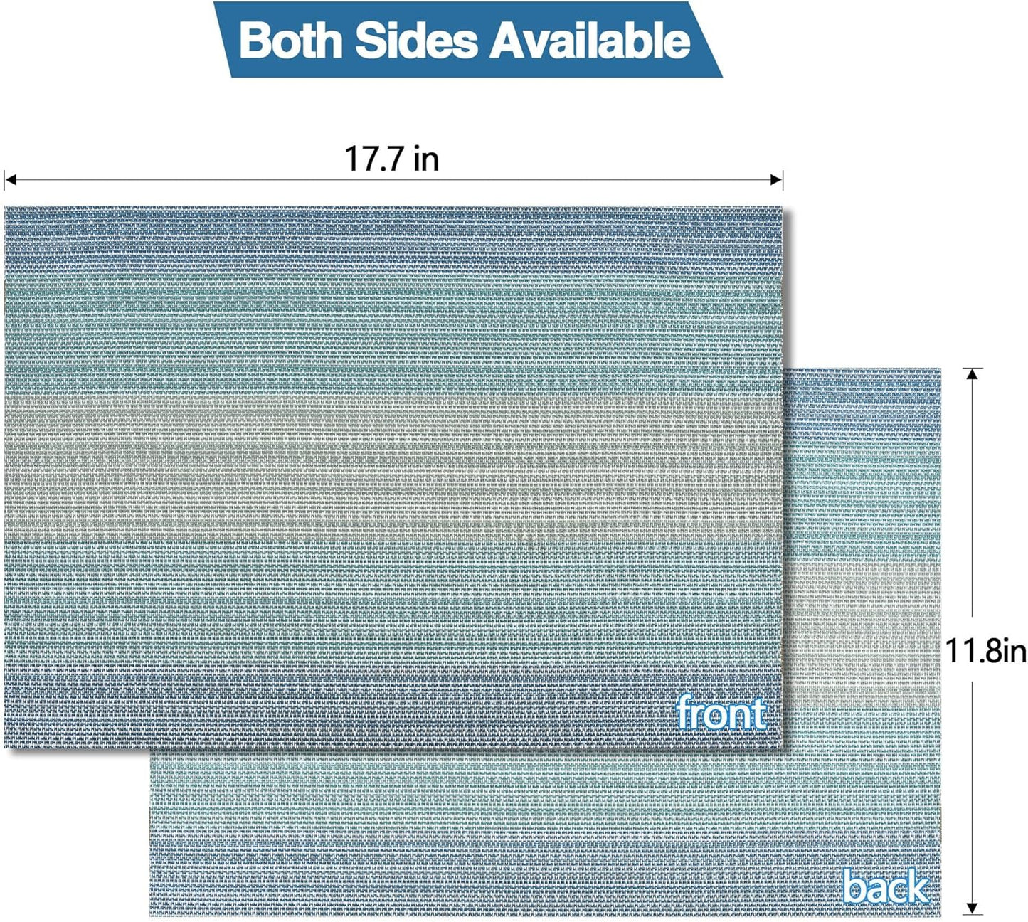 SLKQG Placemats Set of 8 - Easy Clean Washable Vinyl Placemats - Wipeable Heat Resistant Table Mats for Dining Table - 17.7x11.8 Inch (8, Blue Gradient)