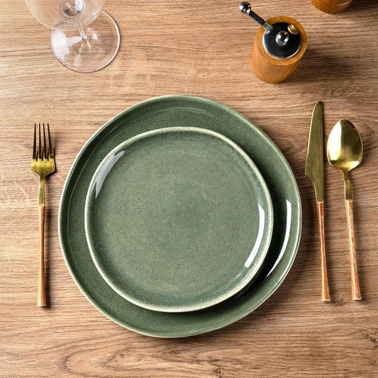 AmorArc Handmade Ceramic Dinnerware Set 18pc | Jade Green Reactive Glaze Stoneware | Service for 6