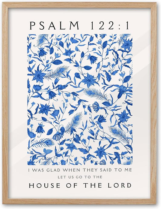 EcoHest Large 16x20in OAK Wood Framed Wall Art, Psalm 122:1 Bible Verse Christian Canvas Wall Decor, Blue Modern Jesus Wall Prints for Bedroom Living Room Bathroom Religious Gift 1 Pack