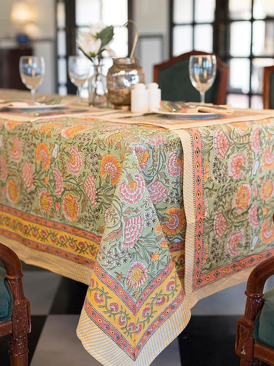Labhanshi Indian Hand Block Print Rectangle Table Cover for Kitchen Dining Table|6 Seater Picnic Camping Outdoor Cotton Fall Table Cloth|Spring Easter Table Cloth Decor 60 X 90 Inches Burnt Orange
