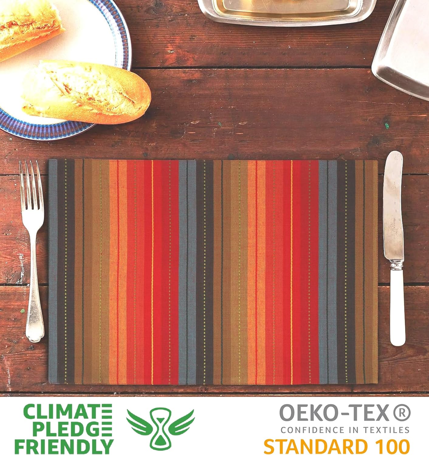 Urban Villa Placemats for Dining Table 100% CottonPlacemats 14''x20'' Over Sized Tablemats Set of 6 Placemats Multicolor Cuisine Stripes Tablemats for Family Dinners Wedding PartiesPlacemats